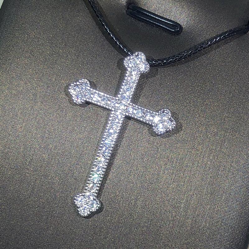 Fashion Rhinestone Crystal Cross Necklaces Pendant For Women 925 Silver Classic Vintage Cross Choker Jewelry Party Gift белый
