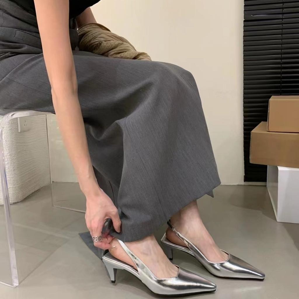 Spring and Summer New Pointed Patent Leather Thin Heel Single Shoes Fashionable Versatile High Heels Bag Head Sandals Women's Shoes