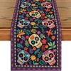 Flowers Sugar Skull Mexican Day of The Dead Table Runner,Dia De Los Muertos Kitchen Dining Table Decoration for Home Party Decor