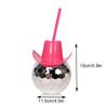 Disco Ball Cowboy Hat Tumbler with Straw 20oz Sparkly Disco Cup Reusable Plastic Party Tumbler Bachelorette Rodeo Birthday Part