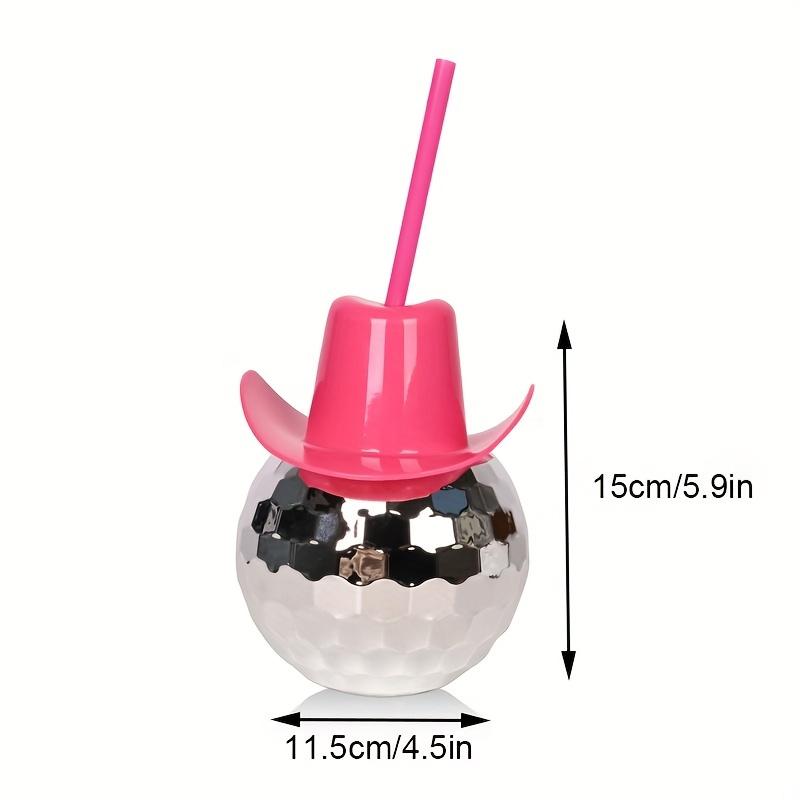 Disco Ball Cowboy Hat Tumbler with Straw 20oz Sparkly Disco Cup Reusable Plastic Party Tumbler Bachelorette Rodeo Birthday Part