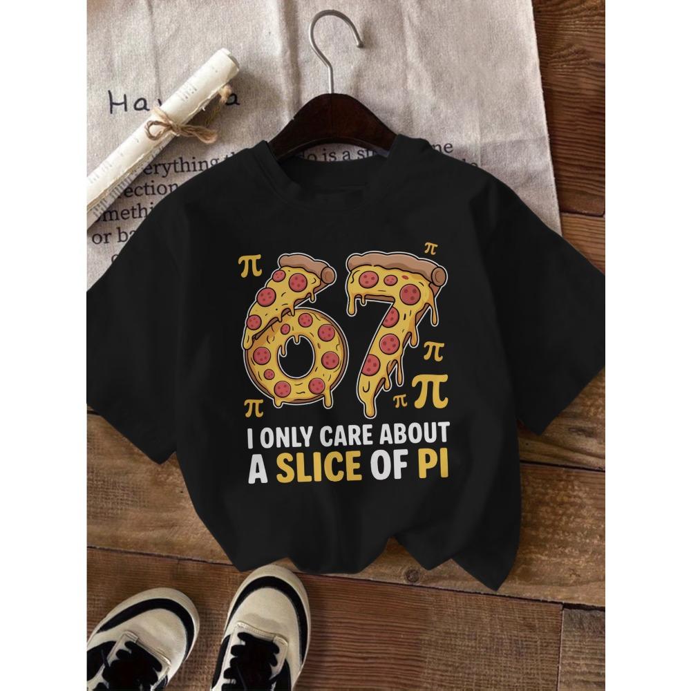 Summer Pi Pizza Cute Bow 67 Six Seven Print Kids Short Sleeved Shirt Polyester Casual Children's T-shirt Girls Fashion Clothes Tees