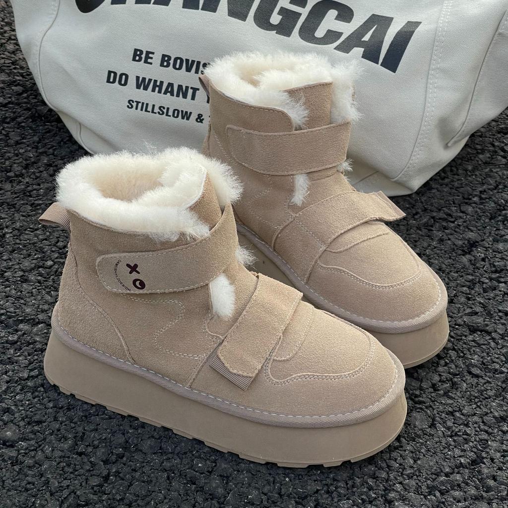 Zhou Dongyu Kardborreband snökängor med tjock sula dam nya vintern sammet varma läder bröd bomull