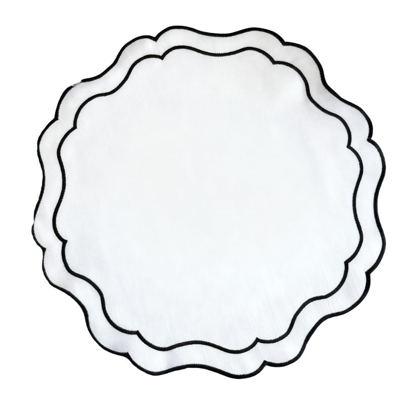 Round Embroidered Scalloped Edges Placemat Washable Decorative Flower Table Mat For Banquet Baby Showers Dining Setting