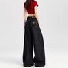 Women's Dark Blue High-Waisted Wide-Leg Jeans - 2025 Spring/Autumn Collection, Flattering Straight Cut, Floor-Length Pants