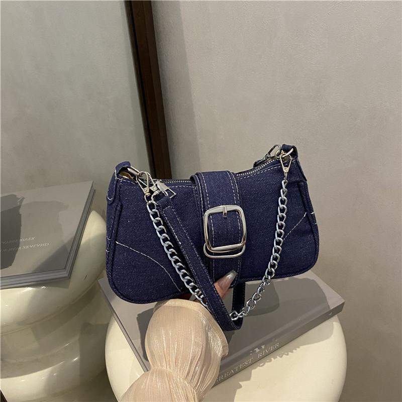Sense denim small bag women's new style fashion shoulder messenger bag chain underarm baguette bag
