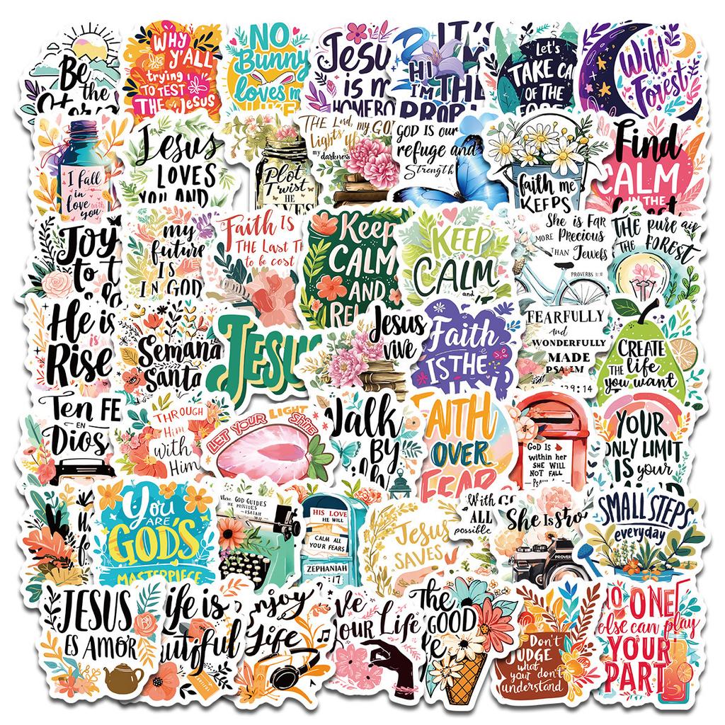 50 New Products Bible Stickers Creative Positive Energy Text Short Sentences Inspirational English Sentences Waterproof Manual Account Stickers