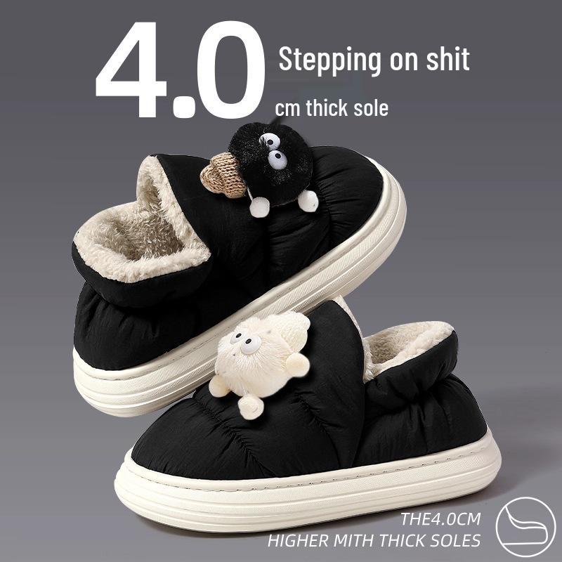 Plush Non-Slip Winter Cotton Slippers for Women and Men - Indoor Closed-Heel Design