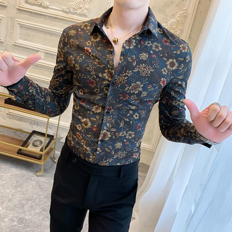 Men's Slim Floral Print Shirt - Ideal for Spring and Autumn Fashion