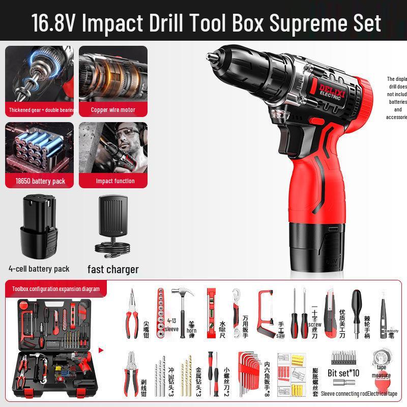 Delixi Multifunctional Lithium Battery Drill Set for Electrician & Woodworking Maintenance