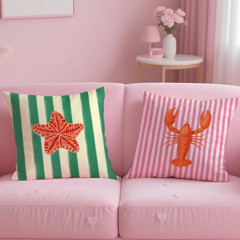Ocean Life Theme Striped Cushion Cover Soft Short Plush Double-Sided Printing Home Decor Machine Washable Pillow Case Gift