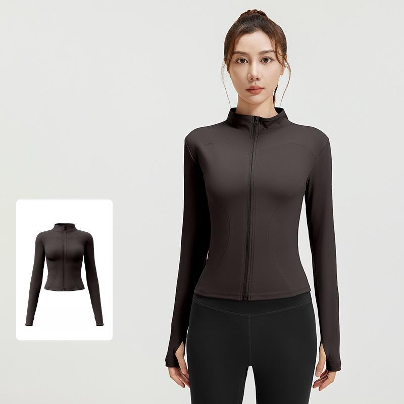 Women Running Zipper Sportswear Skinny elasticity Solid Colour Long Sleeve Fitness Breathable Yoga coat