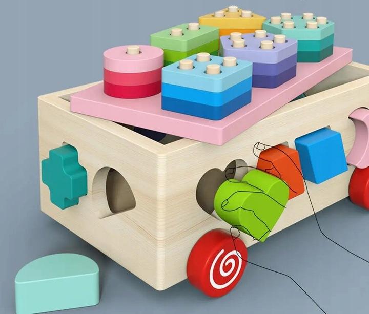 Sorter Kształtów Drewniana Kostka Edukacyjna Na Kółkach Klocki Montessori