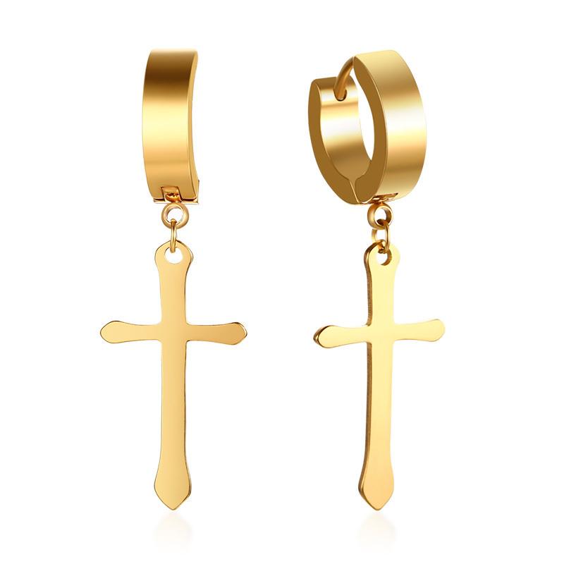 Stainless Steel Earring with Cross Charm for Guys Men's Zircon