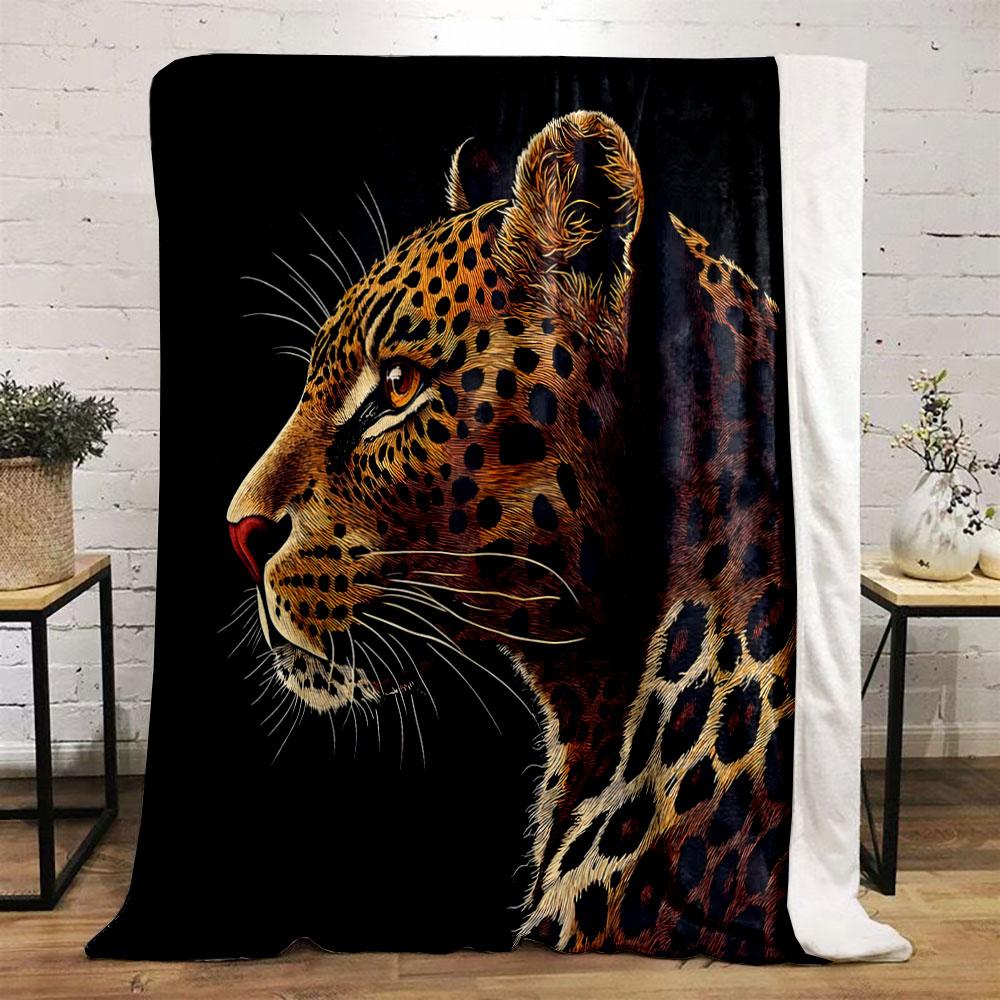 Leopard Profile On Black Background Print Blanket Soft and Cozy Perfect for the Living Room Bed Sofa or a Nap,gift