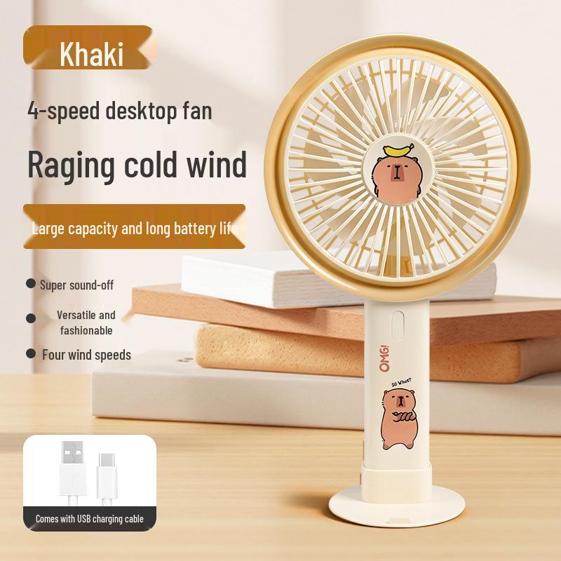 2026 Desktop & Handheld Cartoon Fan with Multi-Speed and Phone Holder – Large Brushless Strong Wind Model