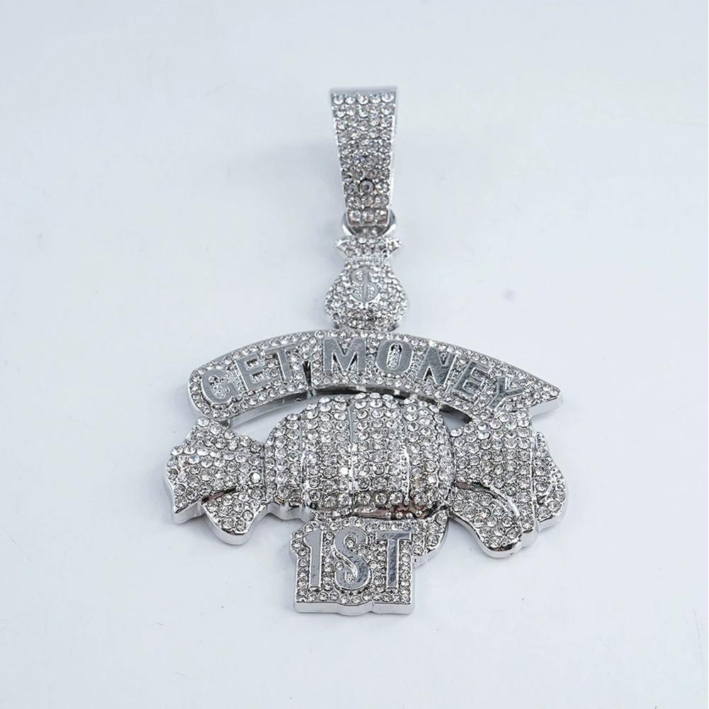 New Hip Hop Style Letter GET MONEY & Money Bag Pendant Necklace with 15MM Cuban Chain Men Candy Necklaces Rapper Hip Hop Jewelry