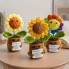 1 Stück [Vollständig gehäkelter Sonnenblumen-Simulations-Blumentopf] Handgehäkelter Blumentopf + Regenbogen-Smiley-Sonnenblumen-Simulation Gehäkelte Blume