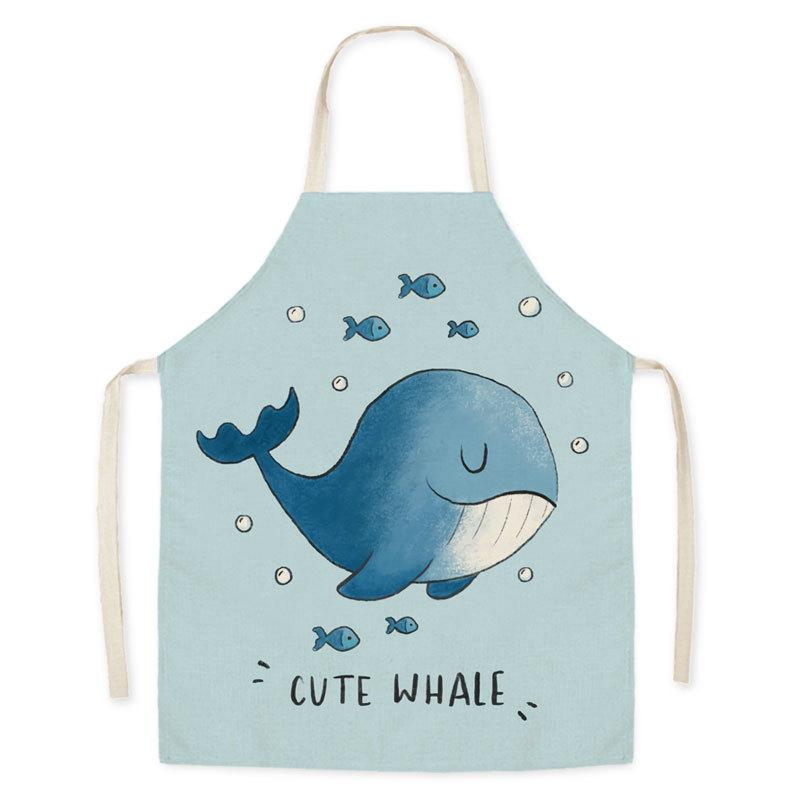 1Pcs Kitchen Apron Cartoon Whale Printed Sleeveless Cotton Linen Aprons Men Women Home Cleaning Tools 55*68cm