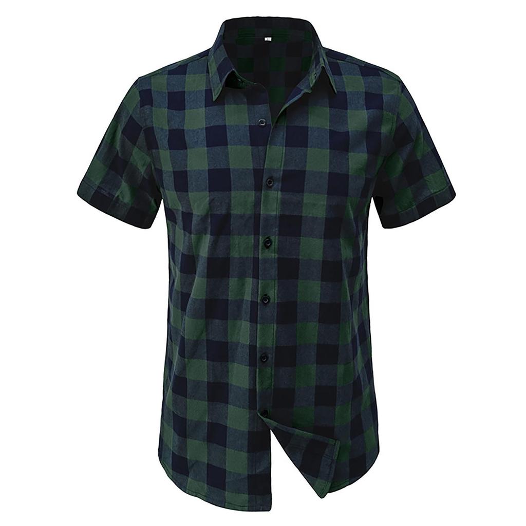 Men's Casual Hawaiian Shirt Short-sleeved European And American Plaid Shirt