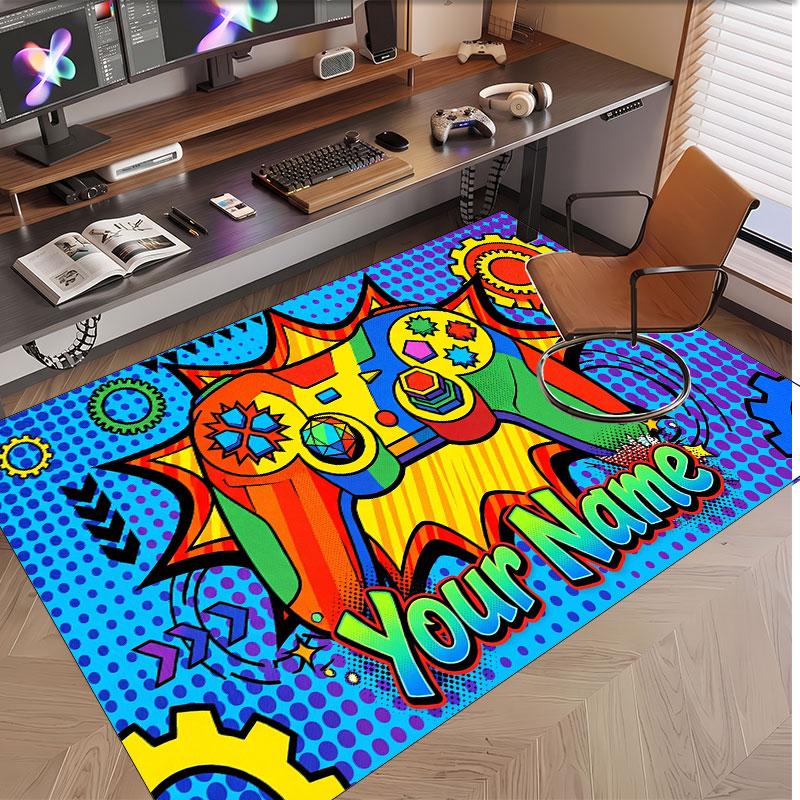 Game Controller Theme Soft Crystal Velvet Rug Custom Name & Text Print Non Slip Floor Rug for Bedroom Living Room