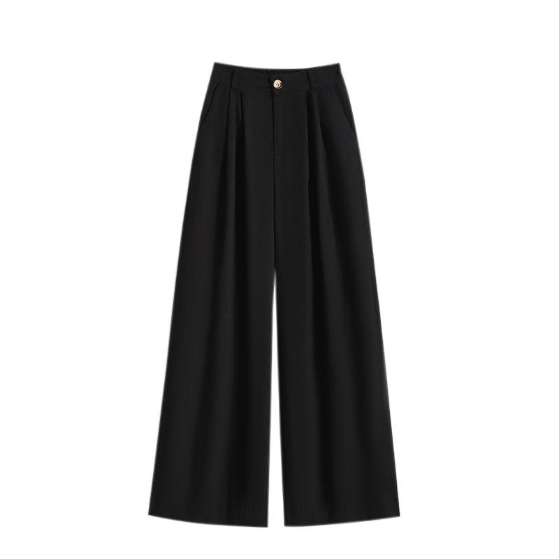 Large Size Women's Clothing 2025 Spring New Fashion Versatile Solid Color High Waist Thin Fashion Nine Points Casual Wide Leg Trousers