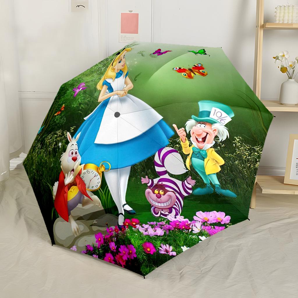Alice Wonderland Portable Automatic Umbrella Compact 8-Rib Lightweight Sturdy Construction Travel Essential Elegant Women's Umbrella Spiritual Gift
