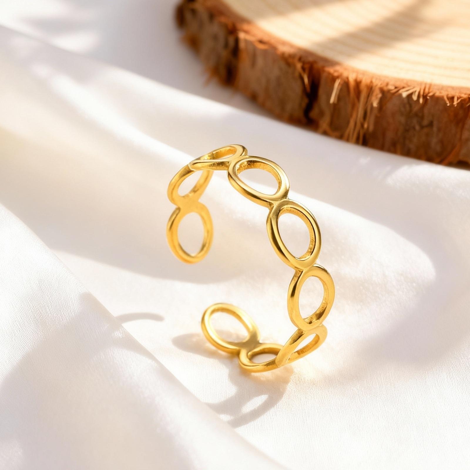 Stainless Steel Geometric Ring for Women Hollow Infinity Opening Rings 18K Gold Plated Jewelry Gift
