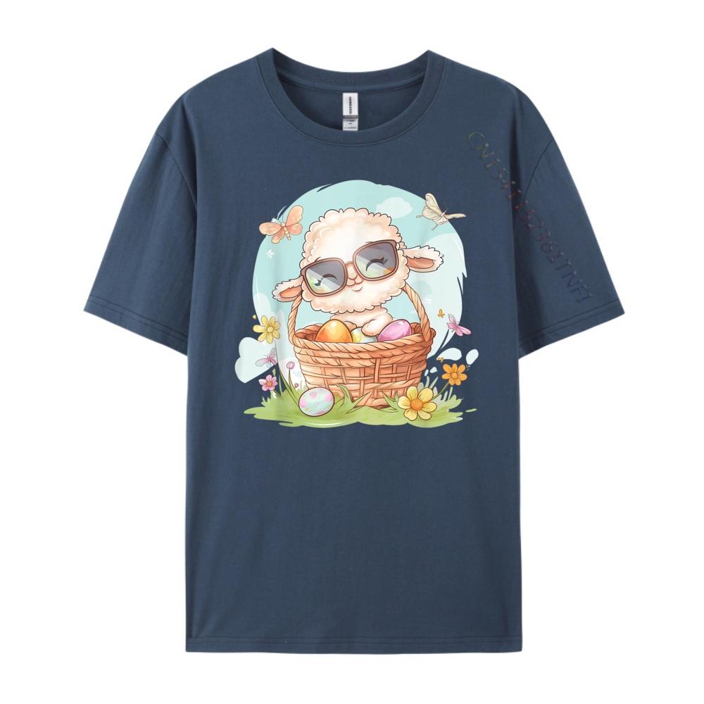 Cute Lamb With Glasses Easter Eggs Springtime Graphic Tees Tee Shirt Men Streetwear T Shirt Man Print