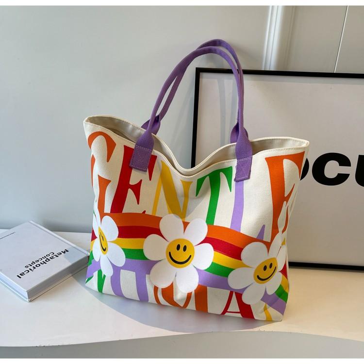 New canvas bag large capacity shoulder bag sunflower commuter bag handbag rainbow tote bag