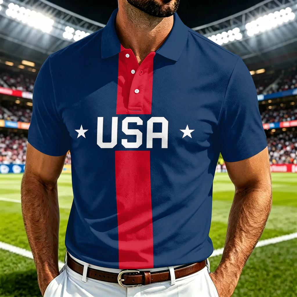 Men's USA Short Sleeve Shirt, Quick-Dry Lightweight Mesh Breathable, Sports Graphic Print for Casual and Athletic Wear