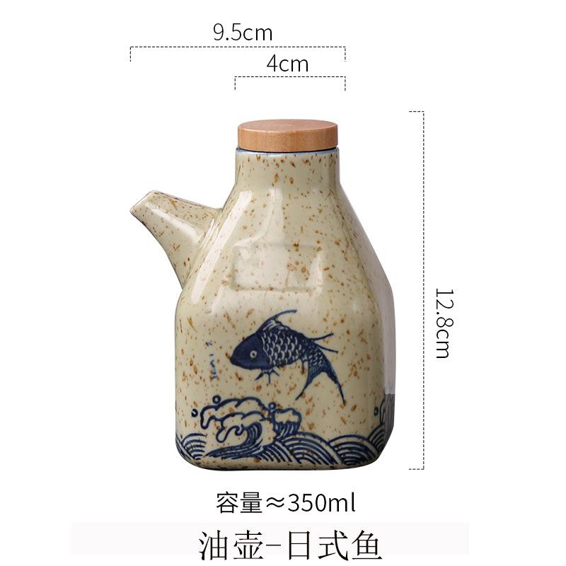 

New Chinese Style Ceramic Oil Bottle Commercial Kitchen Condiment Dispenser Soy Sauce Vinegar Bottle