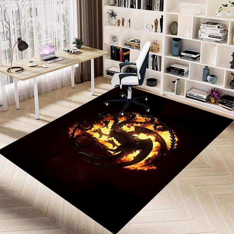 1pc Fire and Blood Office Carpet Chair Mats, Home Decor Mat Fantasy Theme Mat Durable Mat, Dragon Decor,Suitable for fantasy theme lovers