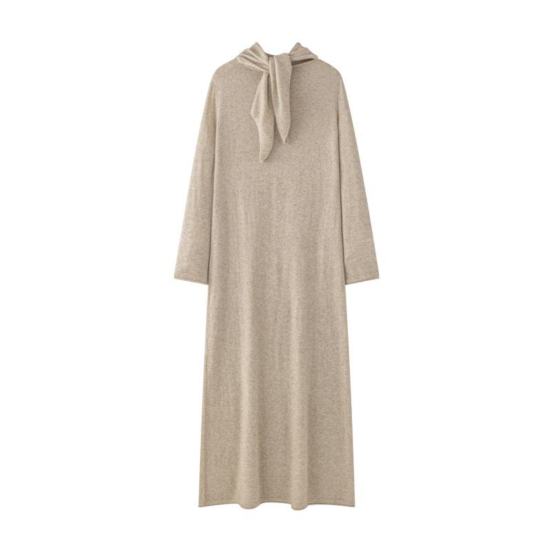 

Sumaihui Lace-up Knit Maxi Dress - Autumn/Winter 2025, Nordic Minimalist Long-Sleeve Dress S