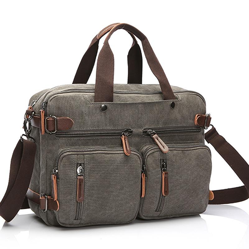 Retro forretningskoffert for menn Enkel ensfarget Crossbody-veske Fritidsreiseveske Multifunksjonell lerretsveske Kan håndholdt enkel og dobbel skulder