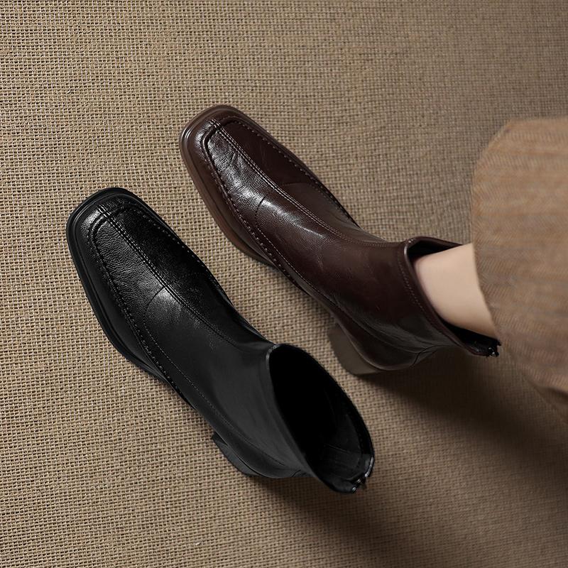 Fashion 2025 Autumn Women Boots Square Toe Chunky Heel Stretch Leather Women Shoes Short Modern Boots Winter Mid-calf High Heels Boots