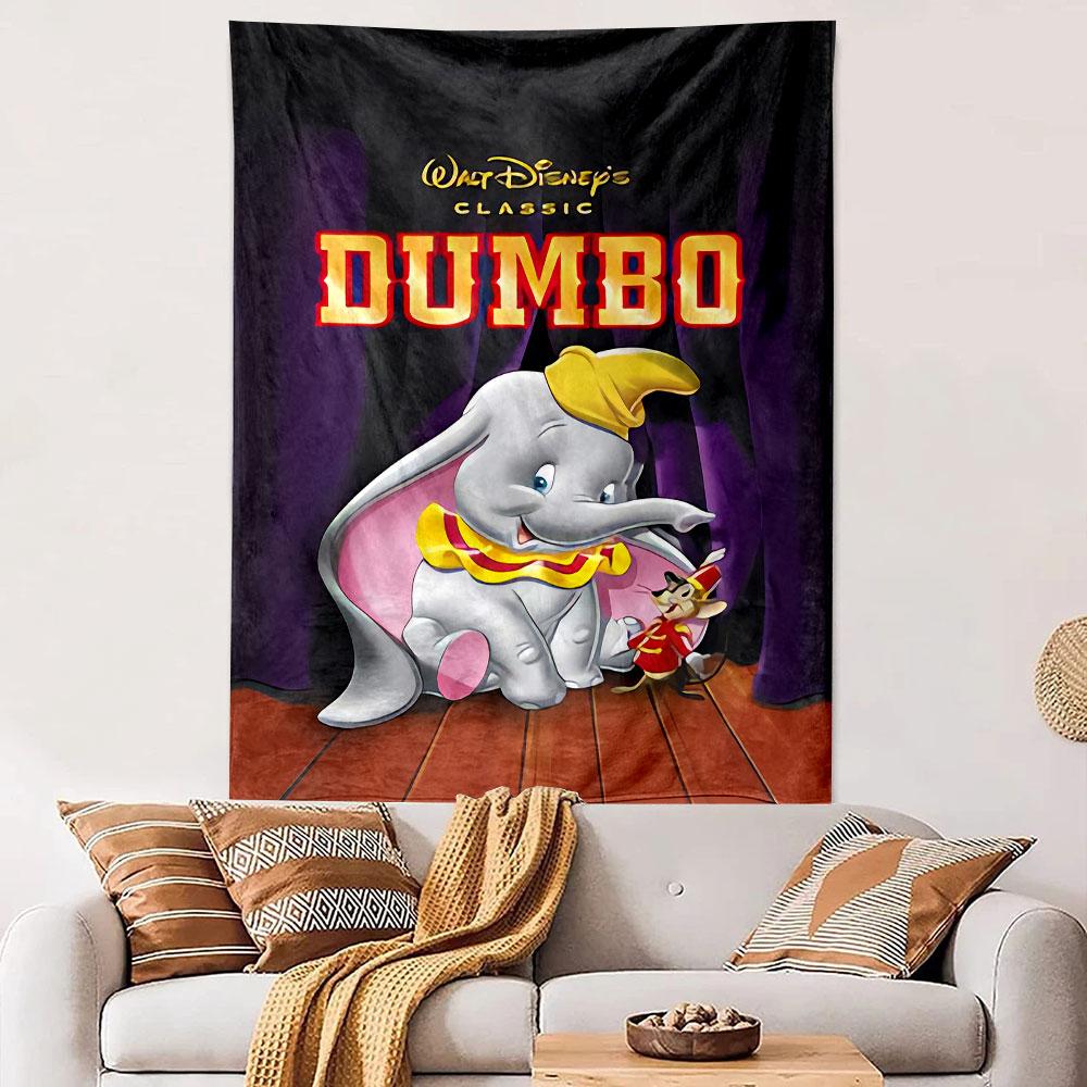Dumbo Tapestry Wall Hanging, Walt Disney Classic Elephant Movie Art, Nostalgic Cartoon Wall Decor for Nursery Kids Bedroom