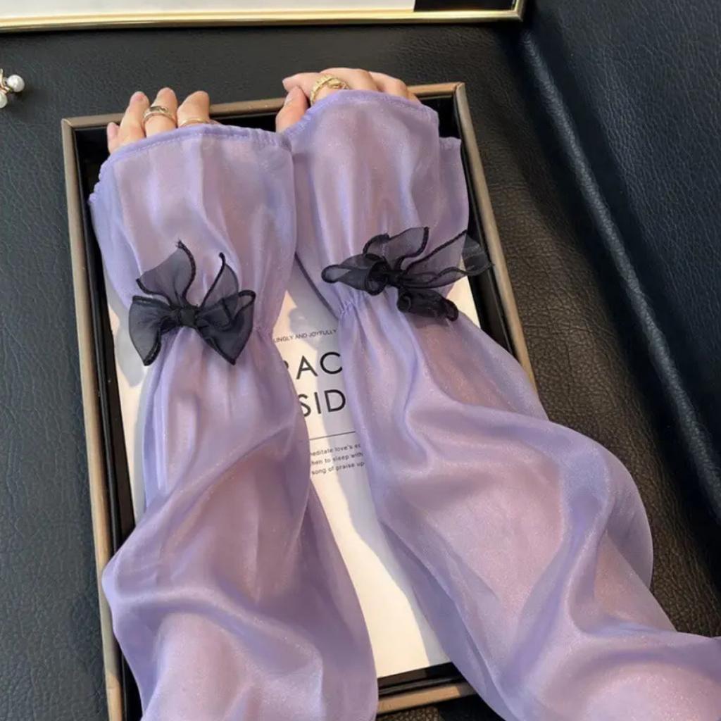 2pcs Bow Ice Sleeve Set Ultra-Elegant Sleeves Loose Fit Oversized Bell Sleeves for Driving Arm Protectors