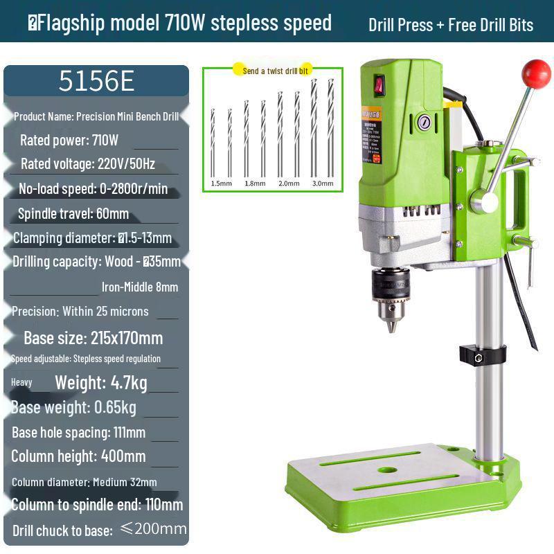 Compact 220V Multifunctional Precision Bench Drill & Milling Machine for Woodworking with Speed Control