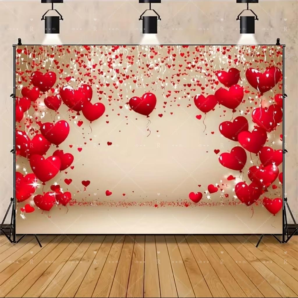 Red Pink Heart Balloon Background Multi Functional Love Banner Birthday Festival Wedding Couple Portrait Photography Backdrop