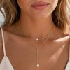 Pearl Y Necklace, 18K Gold Plated Stainless Steel, Waterproof Tarnish Free Lariat Choker Layering Jewelry Gift for Her