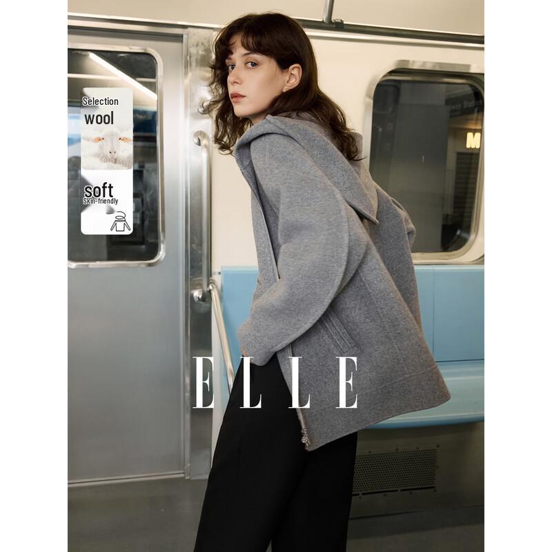 ELLE Women s Lamb Wool Hooded Double-sided Coat L