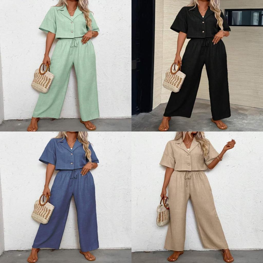 Elegant Plain Color Twopiece Suit With Splicing Design For Women Casual Office Wear