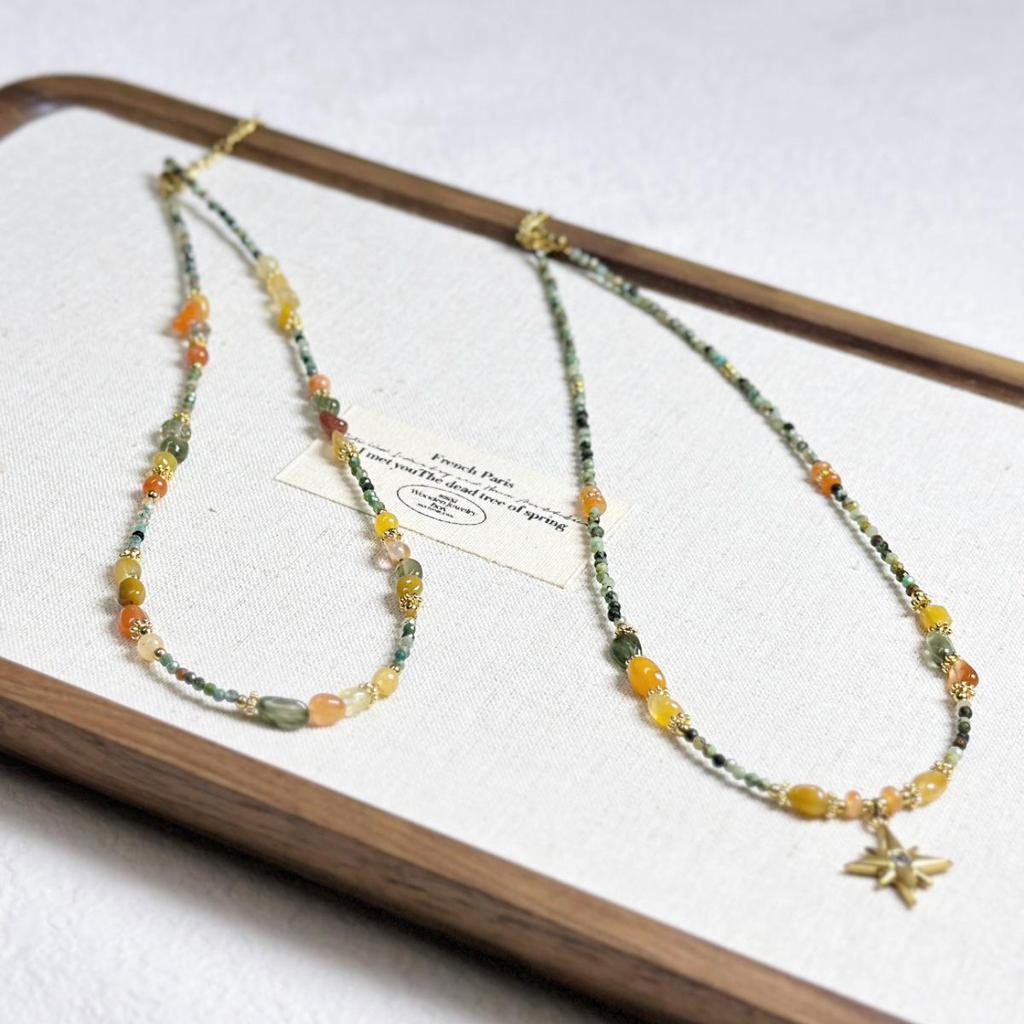 Natuurlijke Turkoois Agaat Kralenketting met Sterrenburst Hanger – Retro Literaire Sleutelbeenketting