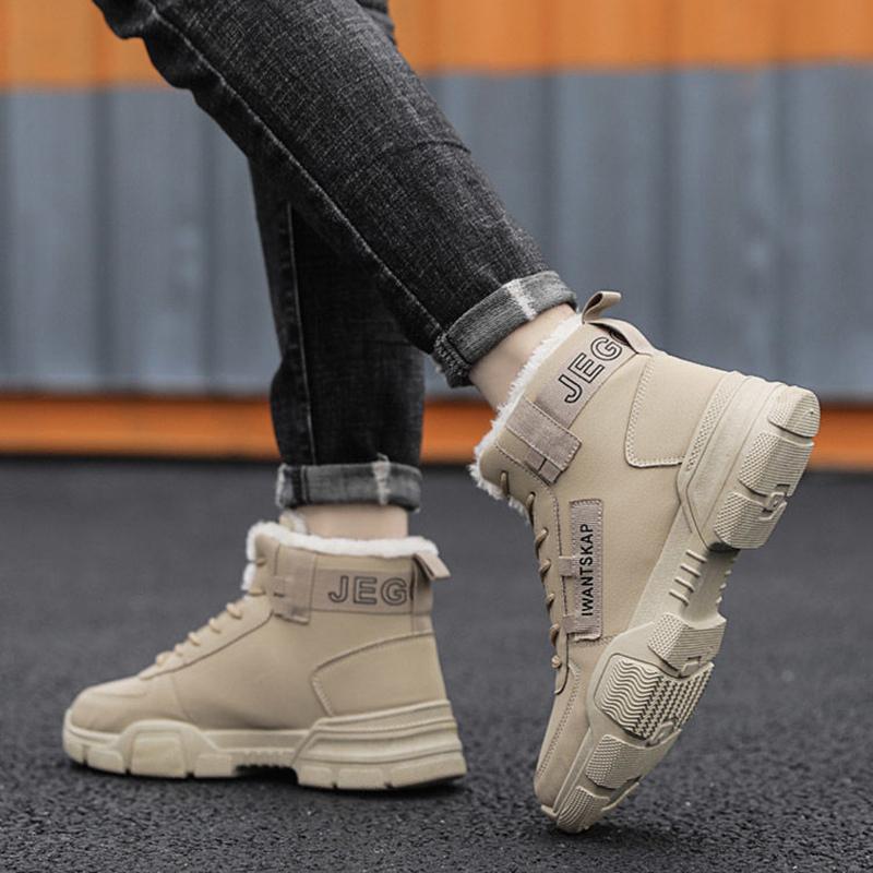 Pánská móda Plus Fleece Martin boty Vysoké boty z teplé bavlny na platformě Sněhule