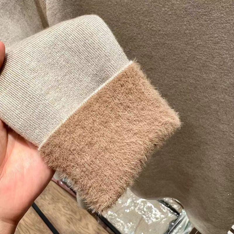 Women's Winter Warm Plush Knit Sweater - Low-Neck One-Piece with Plus Velvet Thickened Base Layer