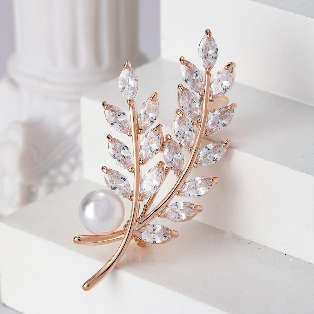 Crystal Glass Horse Eye Wheat Ear Brooch High-end Exquisite and Simple New Pearl Pin Versatile Corsage Suit Accessories