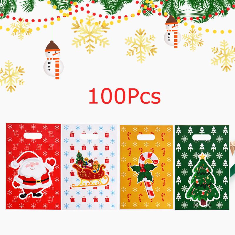 50pcs/100pcs Cookies Candies Pouches New Year Celebrate Tote Bags Party Pearlised Film Gift Packaging Random