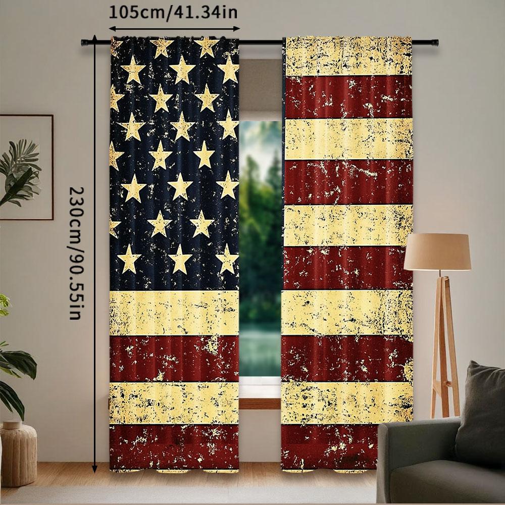 2Pcs American Usa Flag Curtain Vintage Suitable For Living Room Bedroom Kitchen And Bathroom