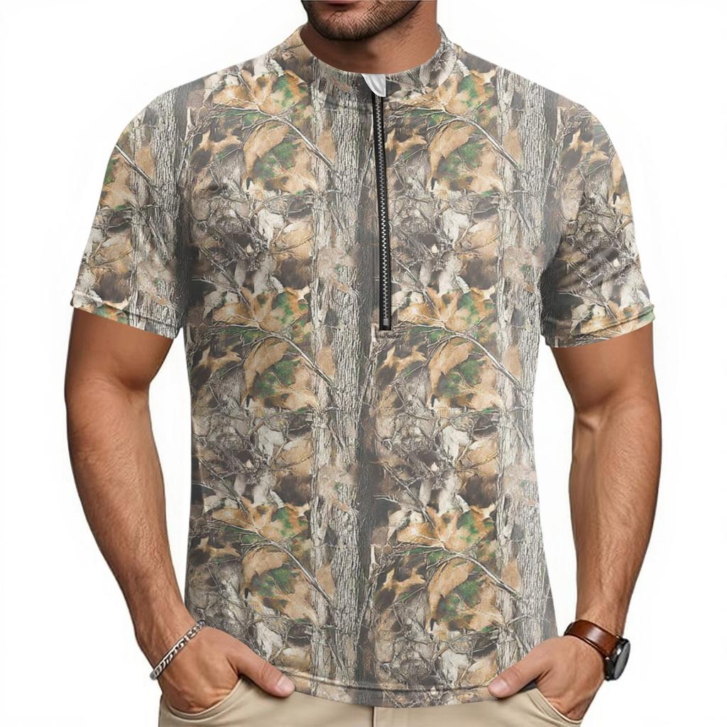 Men's Short Sleeve Cycling Jersey Breathable Quick Dry Half Zipper Round Neck Lightweight Sportswear for Outdoor Riding